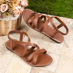 Women's Sandals with Crisscross Straps and Ankle Closure - 14
