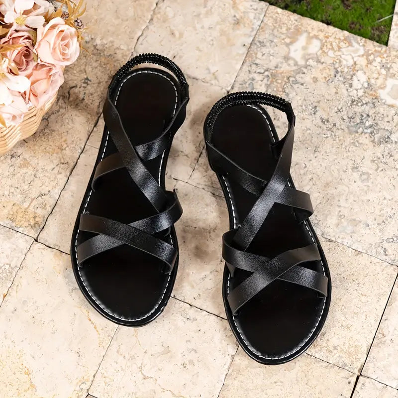 Women's Sandals with Crisscross Straps and Ankle Closure - 10