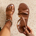 Women's Sandals with Crisscross Straps and Ankle Closure - Brown