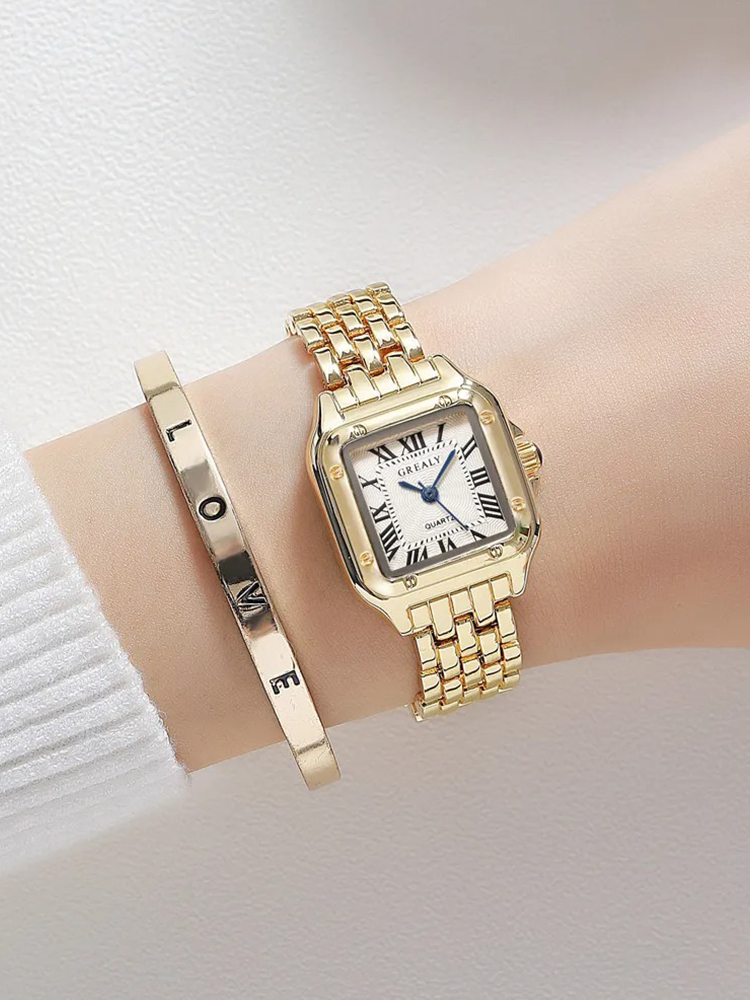 Women's Square Case Bracelet Watch with Roman Numerals - 3