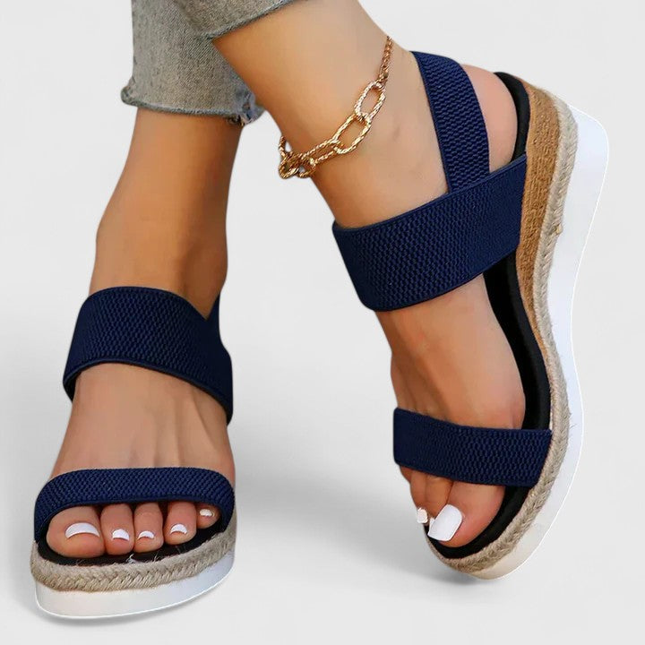 Women's Wedge Sandals with Elastic Straps and Espadrille Sole - 5