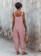 Women's Sleeveless Jumpsuit with Square Neck and Striped Pattern - 2
