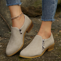 Women's Ankle Boots with Side Zip and Block Heel - Beige