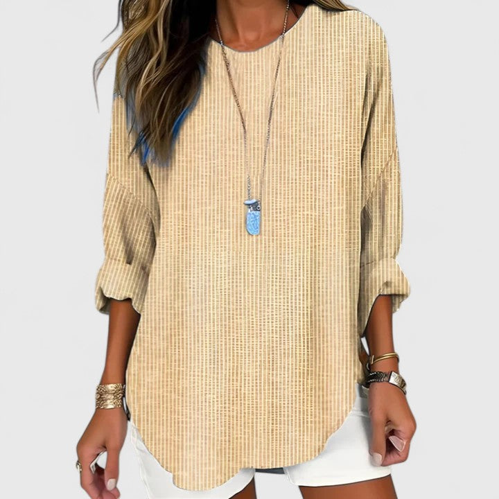 Women's Blouse Long Sleeve with Striped Pattern and Relaxed Fit - Gray