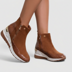 Women's Wedge Boots with Zip Closure and Textured Panels - 4