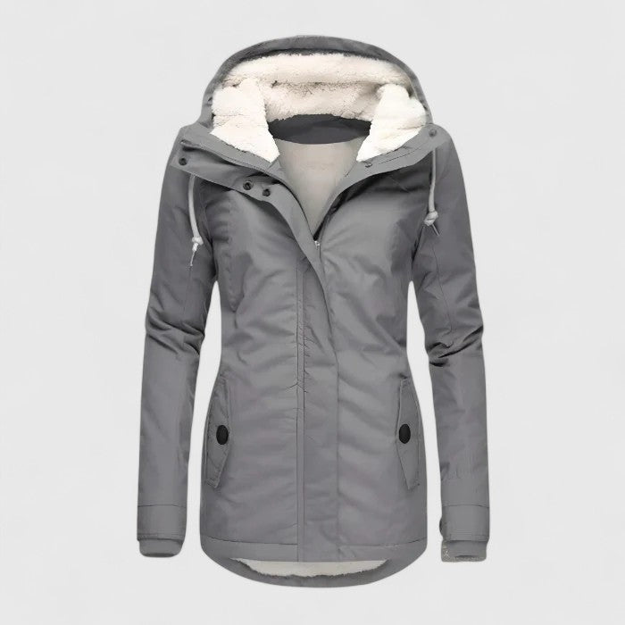Women's Hooded Coat with Cosy Lining and Long Fit - Grey