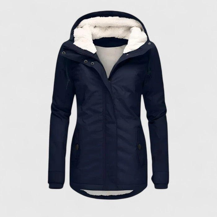 Women's Hooded Coat with Cosy Lining and Long Fit - Navy Blue