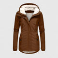 Women's Hooded Jacket with Fleece Lining and Zip Fastening - Brown