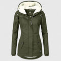 Women's Hooded Jacket with Fleece Lining and Zip Fastening - Green