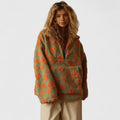 Women's Jumper Long Sleeve with Half-Zip and Floral Print - Orange