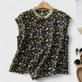 Women's Sleeveless Top with Floral Print and Mandarin Collar - Black