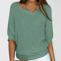 Women's Jumper with Round Neck and Batwing Sleeves - Green