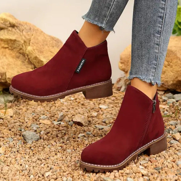 Women's Ankle Boots with Low Heel and Side Zip