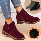Women's Ankle Boots with Low Heel and Side Zip - Red