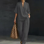Women's Two-Piece Set with Zip Neck Top and Wide-Leg Trousers - 5