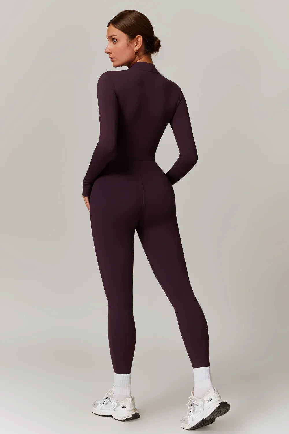 Women's Fleece Lined Jumpsuit with Zip Neckline and Long Sleeves - 10