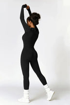 Women's Fleece Lined Jumpsuit with Zip Neckline and Long Sleeves - 12