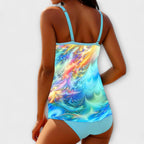 Women's Tankini Set with Double Straps and Printed Panel - 2