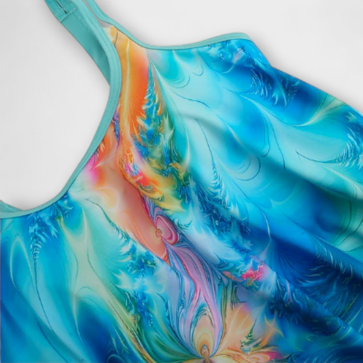 Women's Tankini Set with Double Straps and Printed Panel - 3