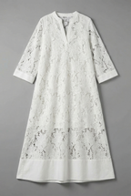 Women's Embroidered Lace Midi Dress with Relaxed Fit and V-Neck - 5