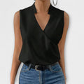 Women's Sleeveless Wrap Top with V-Neck - Black
