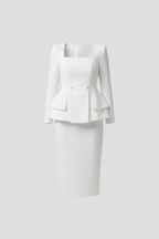Women's Blazer and Skirt Suit with Square Neckline and Peplum Waist - 2
