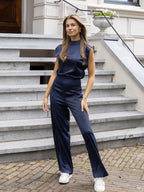 Women's Sleeveless Jumpsuit with Satin Look and Wide Legs
