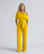 Women's Off-Shoulder Jumpsuit with Wide-Leg Trousers and Tie Belt - 19