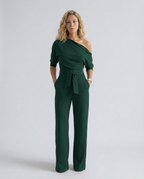 Women's Off-Shoulder Jumpsuit with Wide-Leg Trousers and Tie Belt - 16