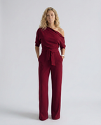 Women's Off-Shoulder Jumpsuit with Wide-Leg Trousers and Tie Belt - 13