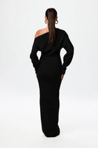 Women's Off Shoulder Knit Maxi Dress with Long Sleeves and Bodycon Fit - 5