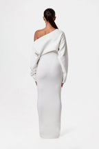 Women's Off Shoulder Knit Maxi Dress with Long Sleeves and Bodycon Fit - 7