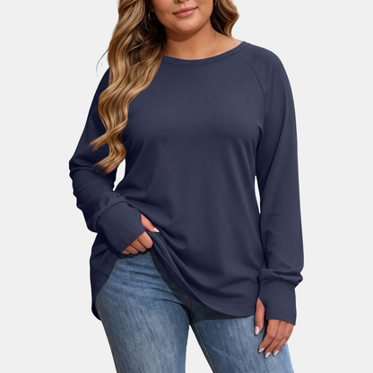 Women's Crewneck Thumb Hole Oversized Tunic Top - Navy