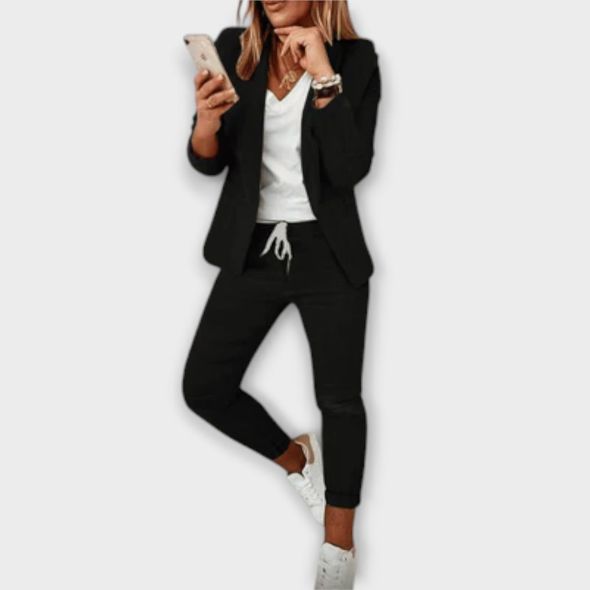 Women's Blazer Set Tailored with Matching Trousers - Black