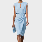 Women's Sleeveless Dress with Keyhole Neckline and Ruched Waist