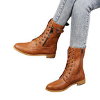 Women's Lace-Up Mid-Calf Boots with Side Zip Closure - 9