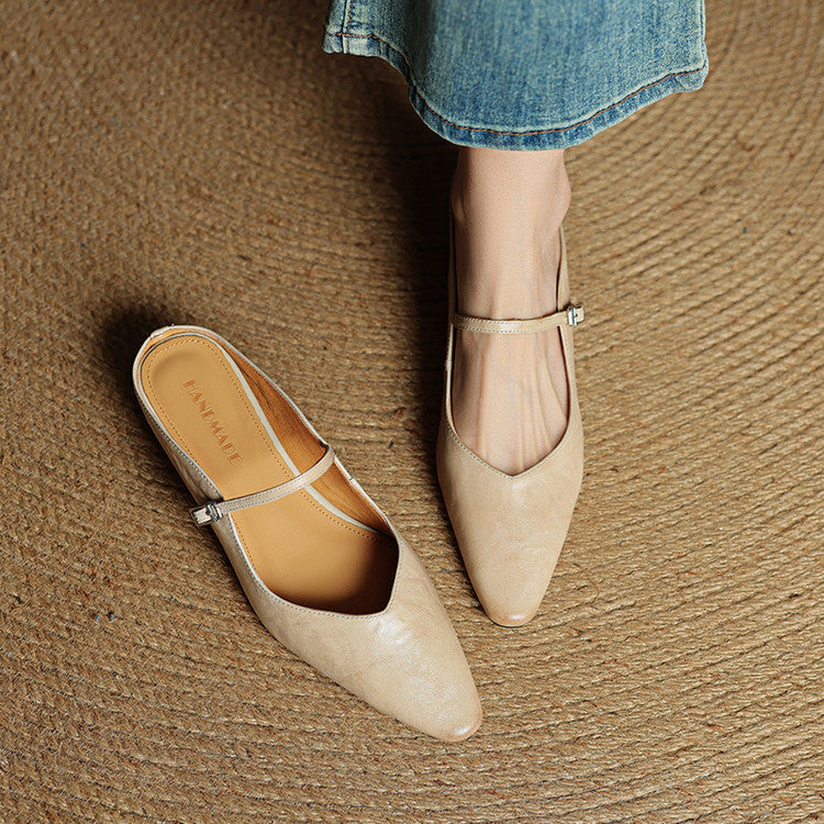 Women's Pointed Toe Mule Sandals with Ankle Strap - 4