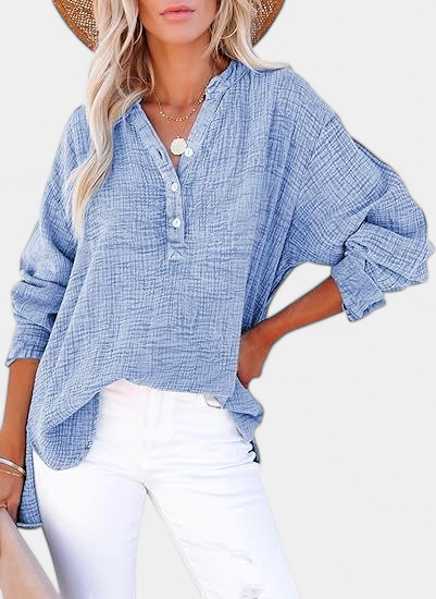 Women's Casual V-Neck Blouse - Sky Blue