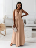 Women's Wrap Maxi Dress Sleeveless with V-Neck and A-Line Skirt - Khaki
