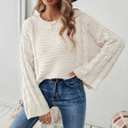 Women's Cable Knit Jumper Round Neck Wide Sleeve