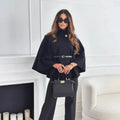 Hattie - Cosy High Neck Buttoned Cape - Black
