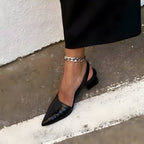 Women's Pointed Slingback Heels with Croc-Effect Finish - Black