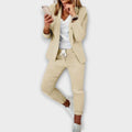 Women's Blazer Set Tailored with Matching Trousers - Beige