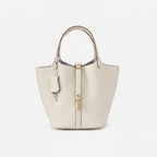Women's Structured Bucket Bag with Twist-Lock Clasp - 8