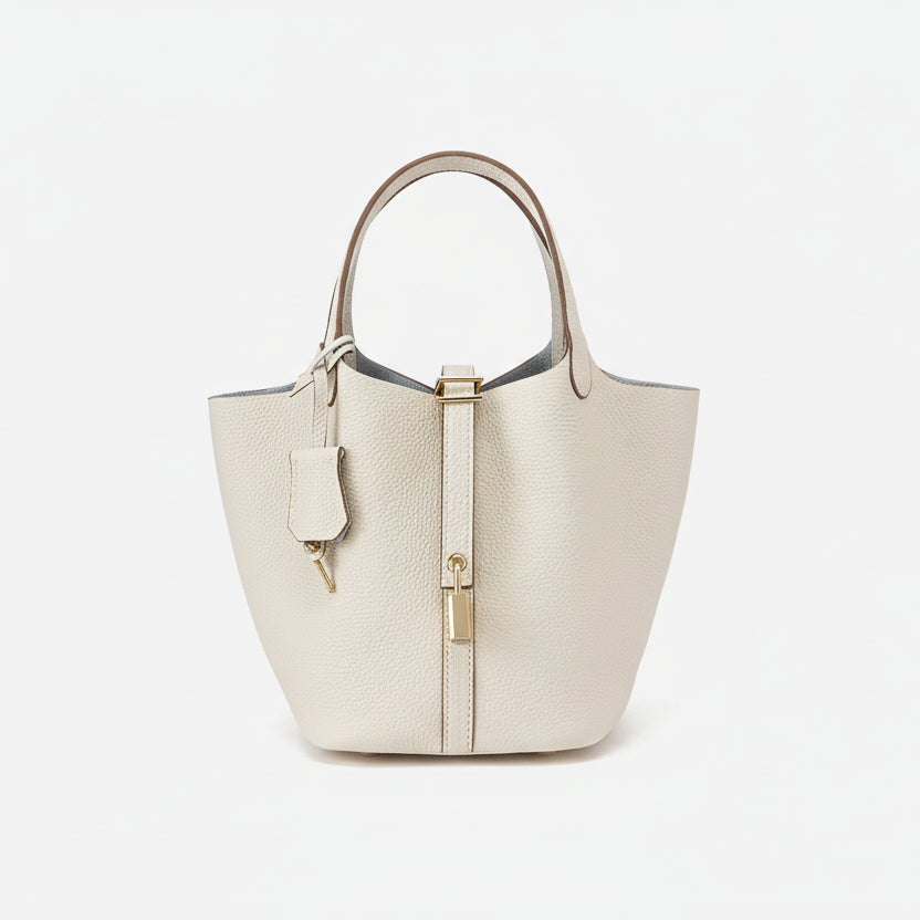 Women's Structured Bucket Bag with Twist-Lock Clasp - 8