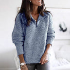 Women's Half-Zip Textured Jumper with Stand Collar - 10