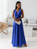 Women's Wrap Maxi Dress Sleeveless with V-Neck and A-Line Skirt - Blue