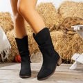 Women's Slouch Knee-High Boots with Block Heel - Black