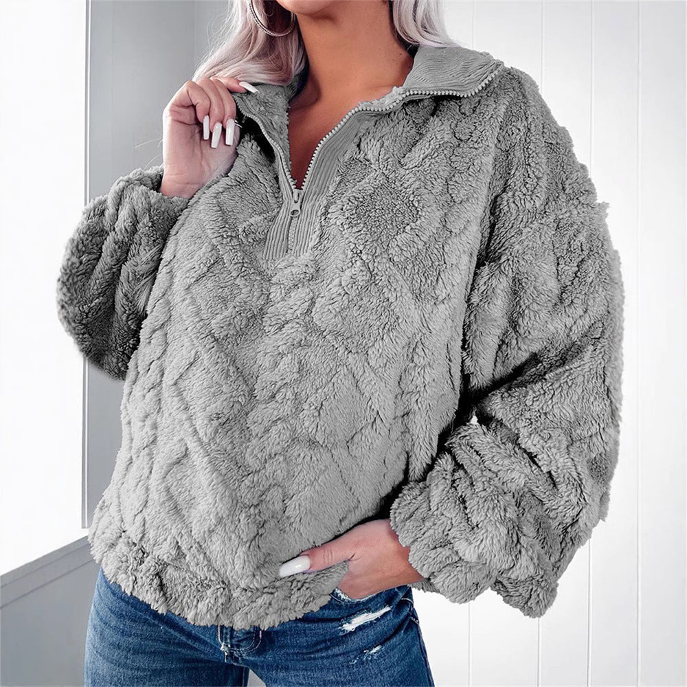Women's Zip-Neck Fleece Pullover with Textured Finish - 6