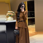 Women's Belted Asymmetric Knit Midi Dress Long Sleeve - 7
